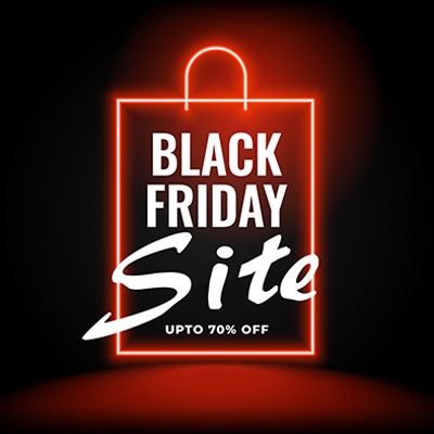 neon black friday sale background with shopping bag
